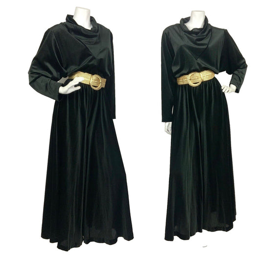 VTG 60s 70s BLACK VELVET COWL NECK BATWING STUDIO 54 PARTY DISCO JUMPSUIT 8 10