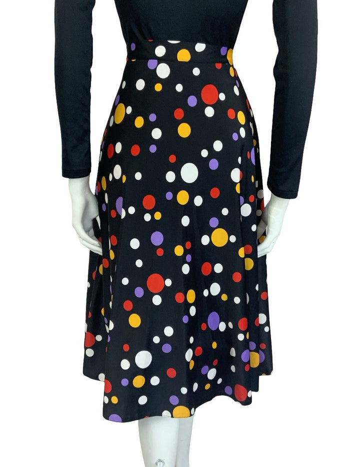 VTG 60S 70S BLACK YELLOW WHITE RED GEOMETRIC DOTTY SPOT MIDI A LINE SKIRT 10