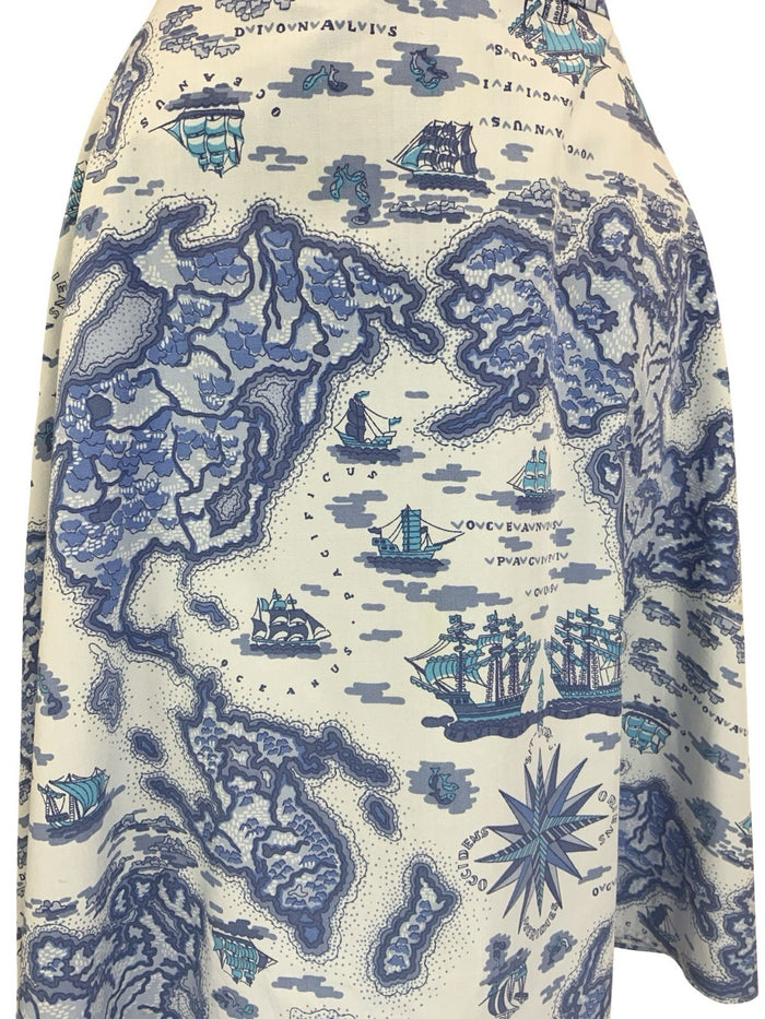 VTG 60S 70S BLUE NAVY ISLAND SHIP NAUTICAL MAP CIRCLE MINI SKIRT 8