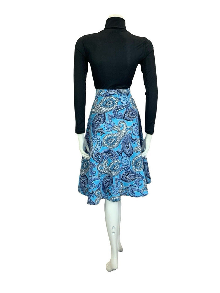 VTG 60S 70S BLUE NAVY WHITE PSYCHEDELIC PAISLEY SWIRL CIRCLE MINI SKIRT 16
