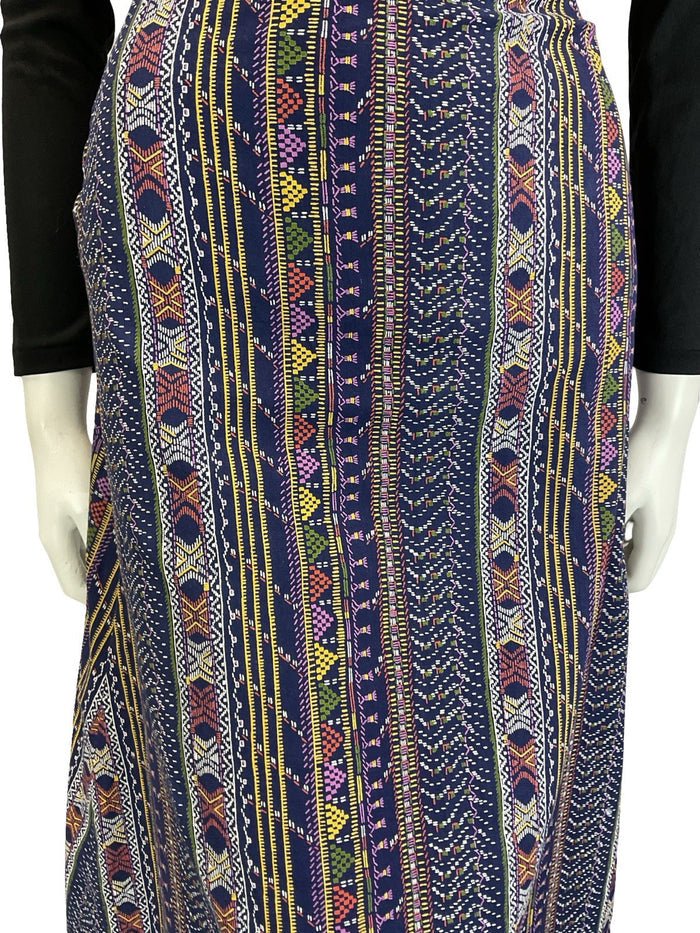 VTG 60S 70S BLUE WHITE YELLOW PURPLE FOLK STITCH STRIPE A LINE MIDI SKIRT XS 6