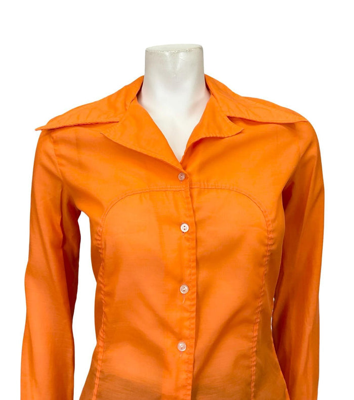 VTG 60S 70S BRIGHT ORANGE MOD SPACE AGE DAGGER COLLAR MONOCHROME SHIRT 8