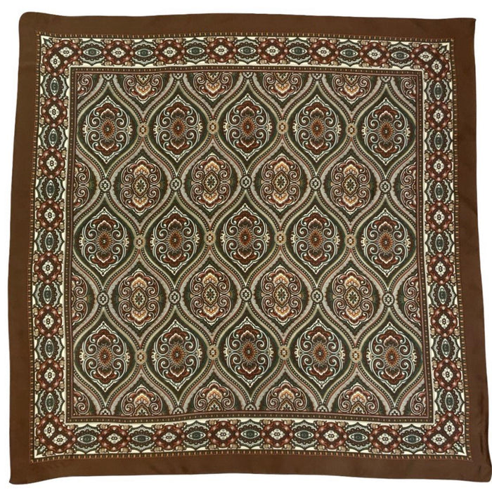 VTG 60S 70S BROWN CREAM GREEN PSYCHEDELIC MANDALA TILED SCARF
