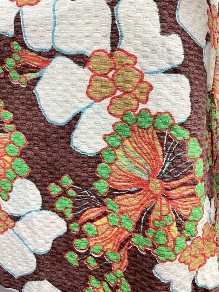 VTG 60s 70s BROWN WHITE GREEN FLORAL LACE-UP WAISTCOAT SLEEVELESS DRESS 12 14