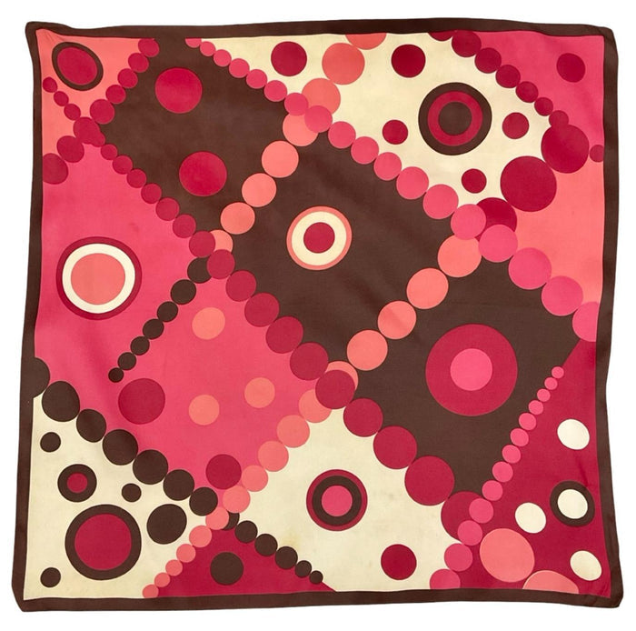 *VTG 60S 70S CREAM PINK BROWN MOD GEOMETRIC DOTTY CIRCLE SCARF