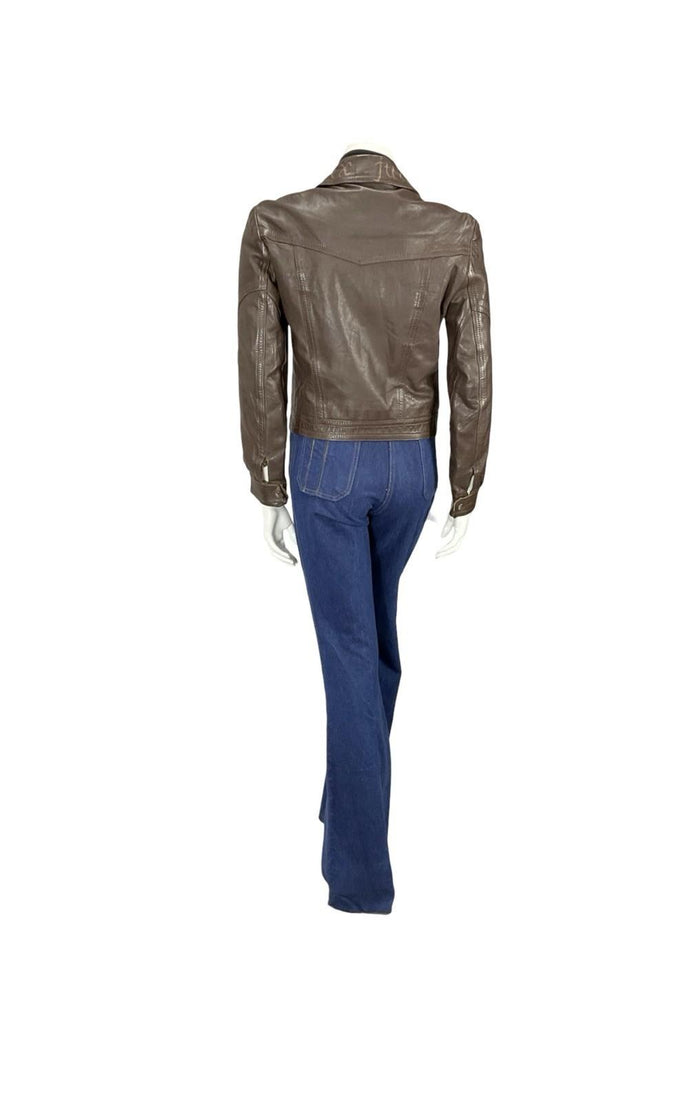 VTG 60S 70S DAGGER COLLAR BROWN LEATHER SIX JUIN GRAFFITI CROPPED JACKET 12