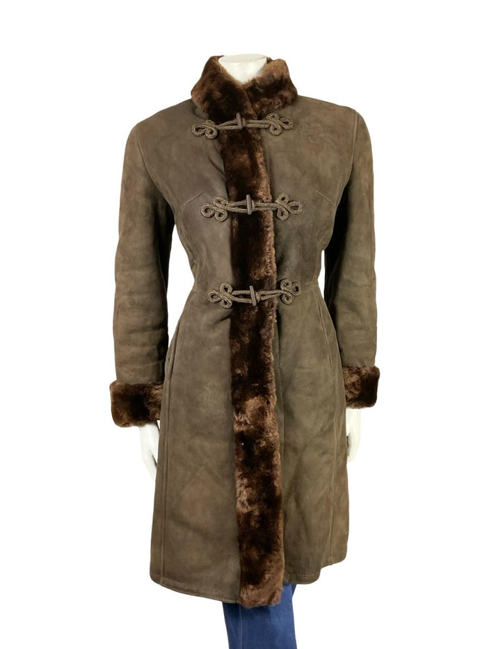 VTG 60S 70S DARK BROWN SUEDE 3 TOGGLE DR ZHIVAGO BOHO PRINCESS COAT 12