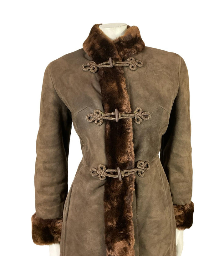 VTG 60S 70S DARK BROWN SUEDE 3 TOGGLE DR ZHIVAGO BOHO PRINCESS COAT 12