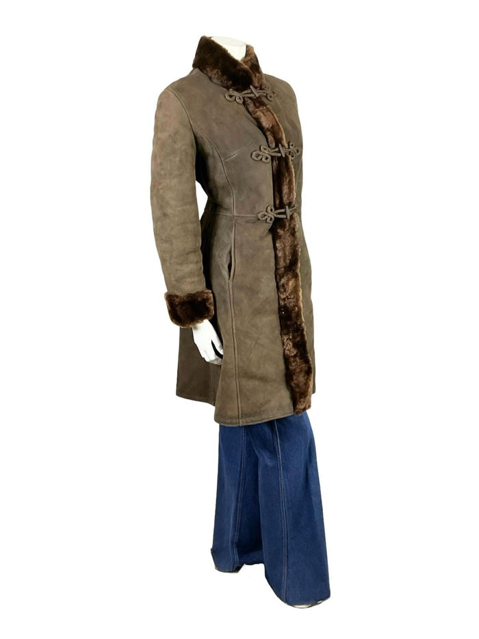 VTG 60S 70S DARK BROWN SUEDE 3 TOGGLE DR ZHIVAGO BOHO PRINCESS COAT 12
