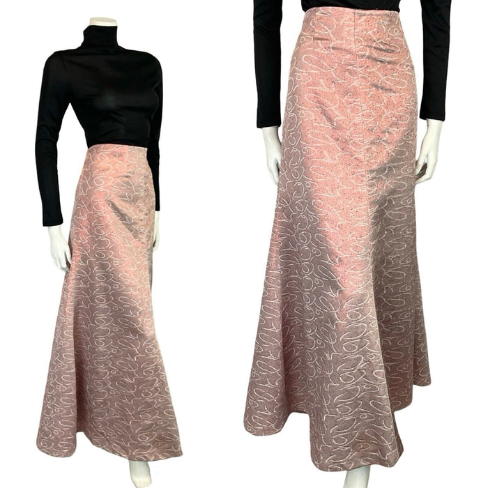 VTG 60S 70S FISHTAIL PINK GEOMETRIC SWIRLY LINE SHIMMERY MAXI SKIRT 18 20