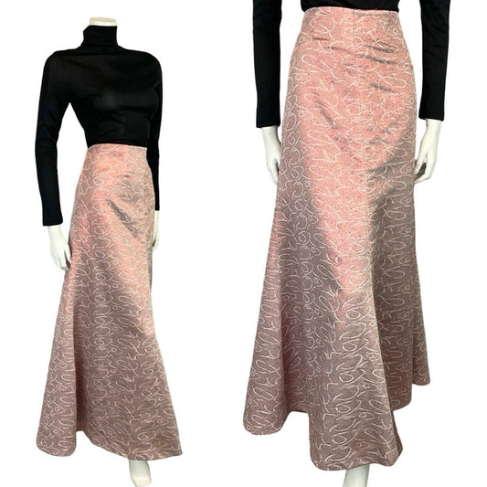 VTG 60S 70S FISHTAIL PINK GEOMETRIC SWIRLY LINE SHIMMERY MAXI SKIRT 18 20