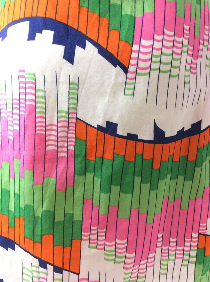 VTG 60s 70s GEOMETRIC ABSTRACT WHITE GREEN PINK ORANGE BLUE SHIRT DRESS 10 12