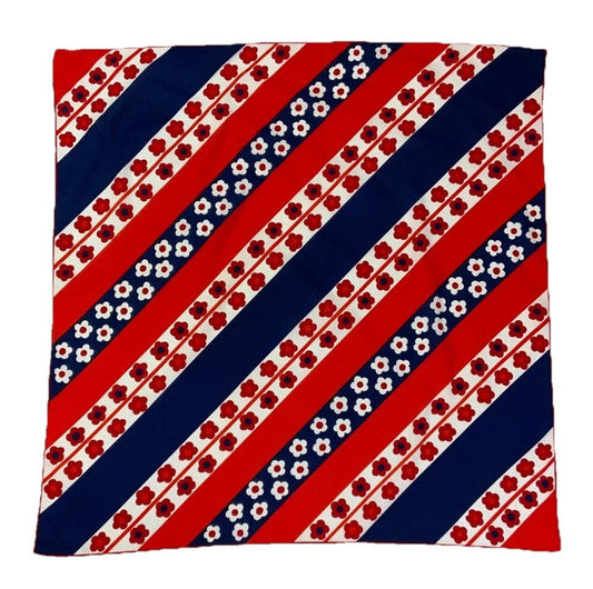 VTG 60S 70S GEOMETRIC MOD RED WHITE NAVY BLUE DAISY FLORAL STRIPE SCARF