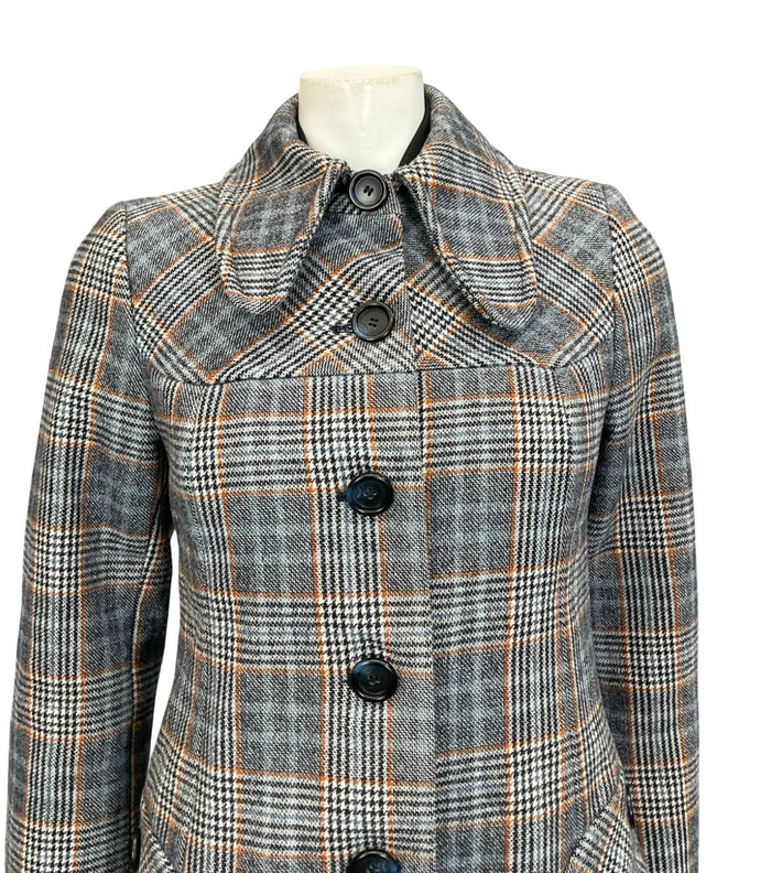 VTG 60S 70S GIL BRET BLUE GREY BROWN MOD DOG EAR COLLAR SPACE AGE COAT 8 10 S