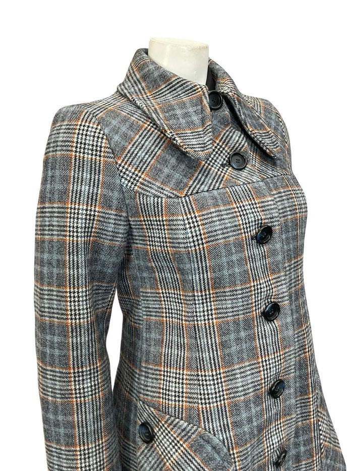 VTG 60S 70S GIL BRET BLUE GREY BROWN MOD DOG EAR COLLAR SPACE AGE COAT 8 10 S