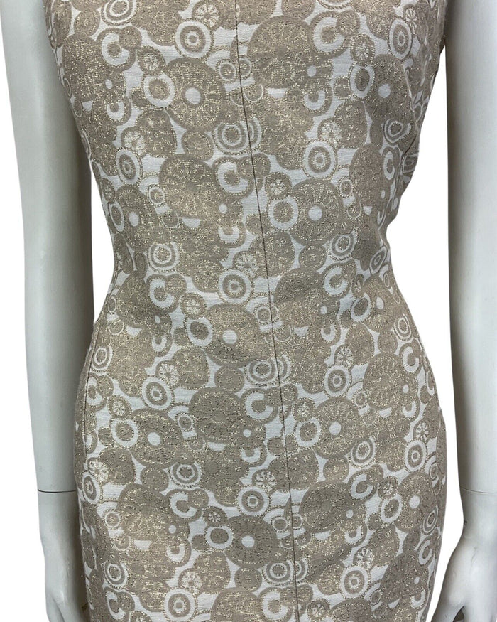VTG 60s 70s GOLD BEIGE MOD DAGGAR COLLAR MINI PARTY CHRISTMAS EVENING DRESS 14