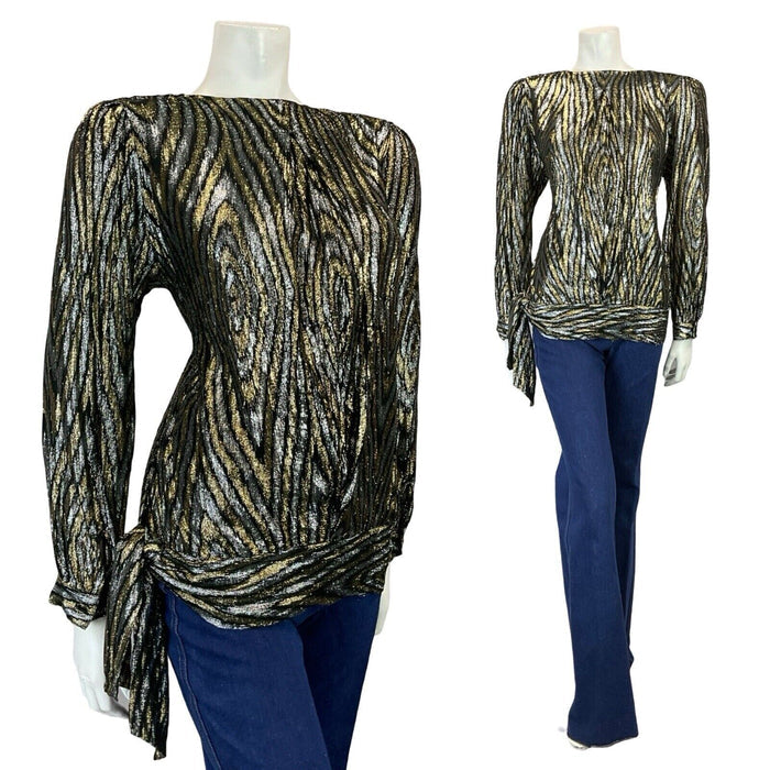 VTG 60S 70S GOLD SILVER BLACK PSYCHEDELIC DISCO DROPPED WAIST PARTY TOP 10