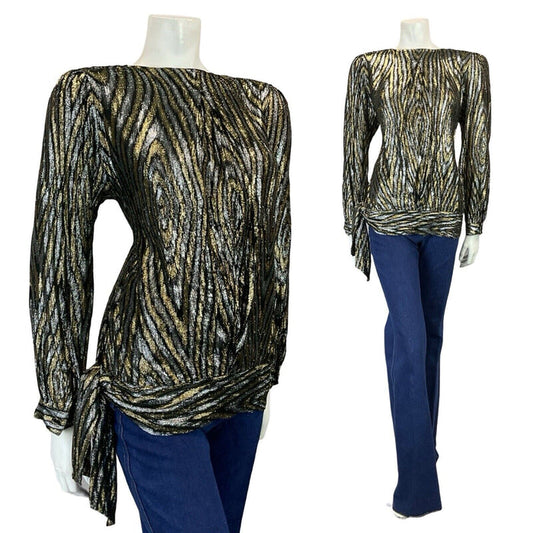 VTG 60S 70S GOLD SILVER BLACK PSYCHEDELIC DISCO DROPPED WAIST PARTY TOP 10