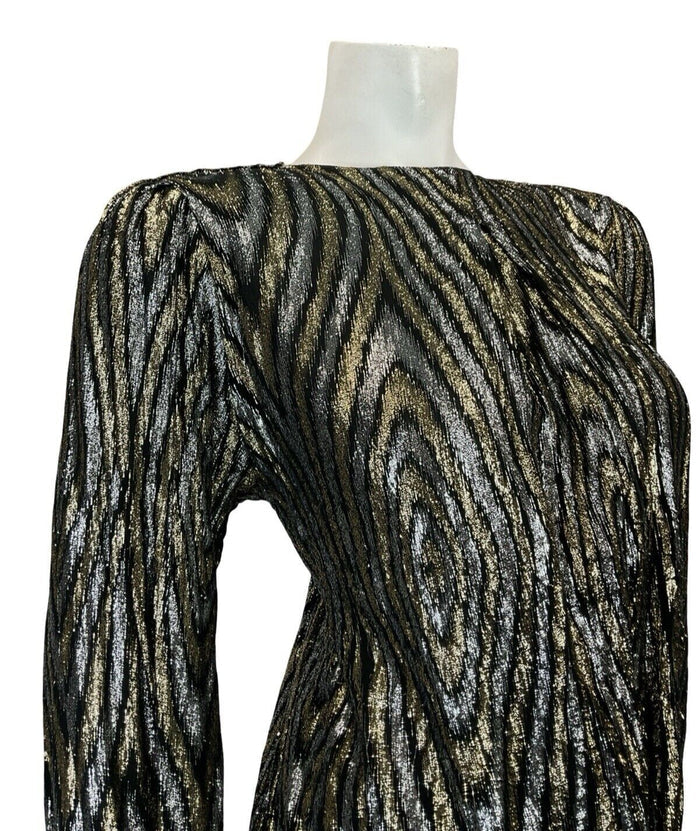 VTG 60S 70S GOLD SILVER BLACK PSYCHEDELIC DISCO DROPPED WAIST PARTY TOP 10