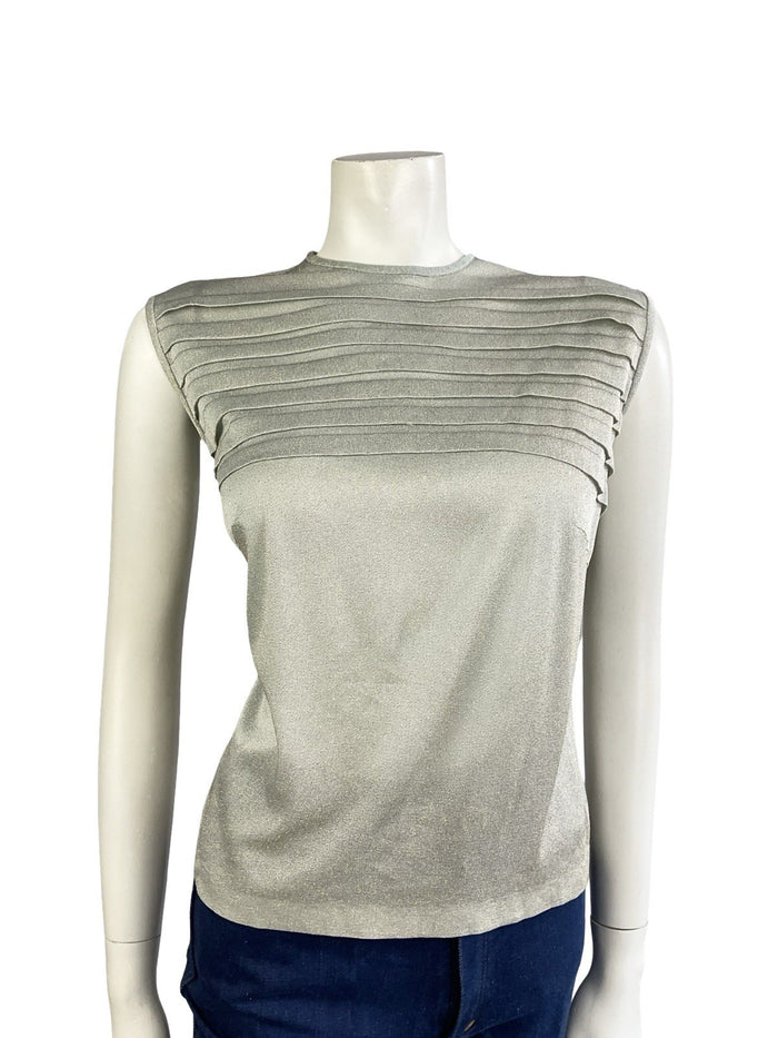 VTG 60S 70S GOLD SILVER LUREX SPARKLY GLITTER DISCO PARTY TANK TOP 12 14 M