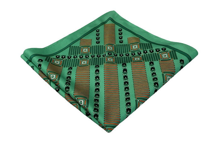 VTG 60S 70S GREEN ORANGE BLACK GEOMETRIC MOD STRIPED FLORAL SCARF