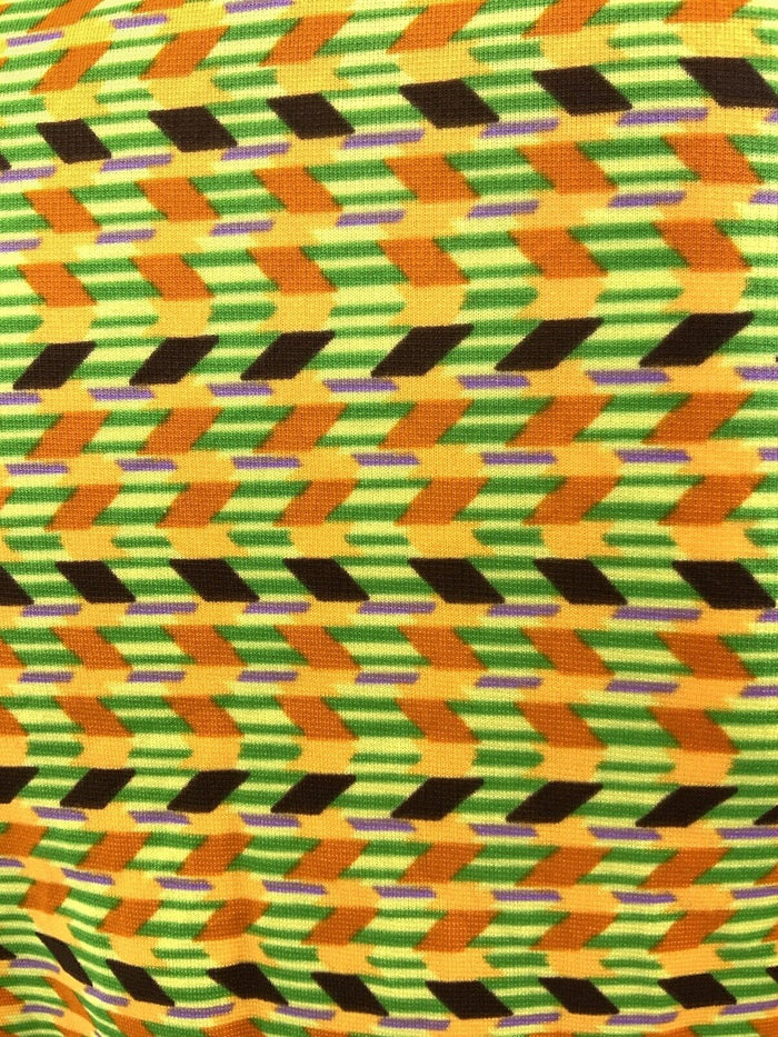 VTG 60s 70s GREEN ORANGE PURPLE GEOMETRIC STRIPED ZIG-ZAG DAGGER SHIRT 8 10