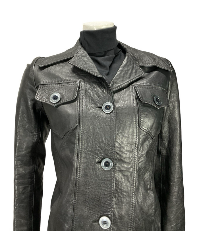 VTG 60S 70S JET BLACK DAGGER NOTCH LAPEL BIKER MOD PUNK LEATHER JACKET 10