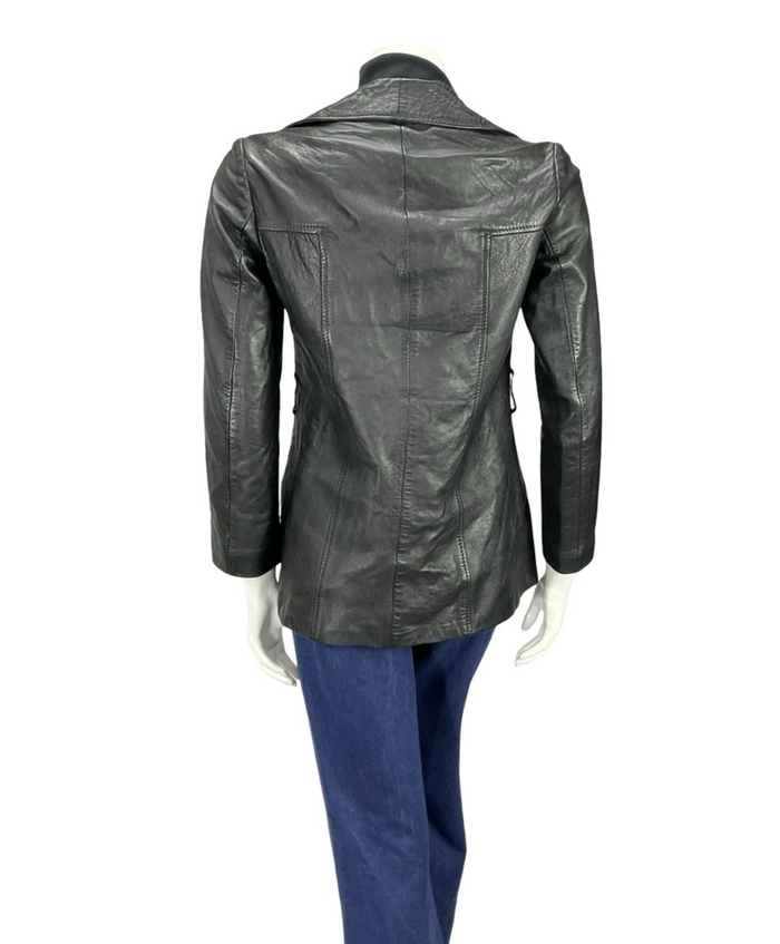 VTG 60S 70S JET BLACK DAGGER NOTCH LAPEL BIKER MOD PUNK LEATHER JACKET 10