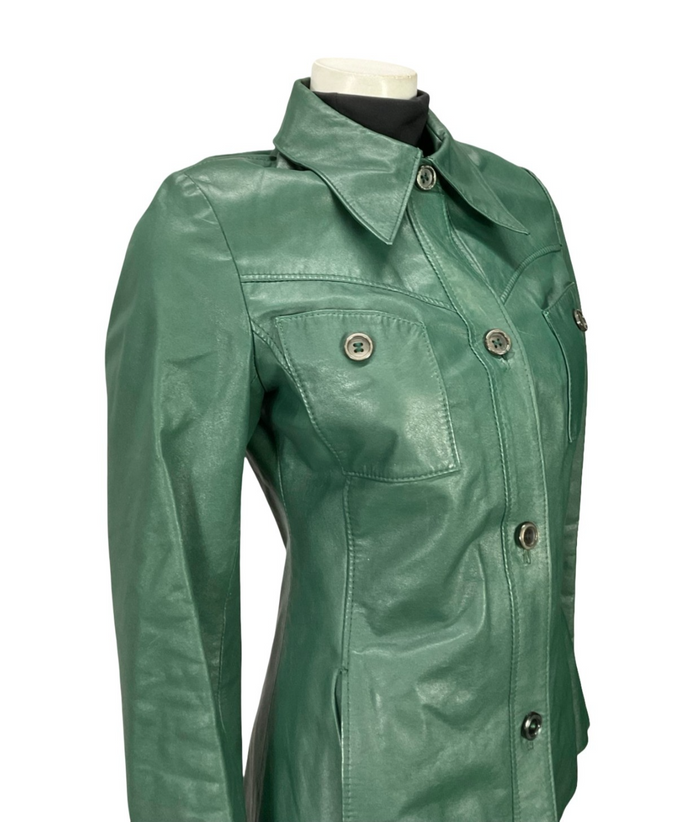 VTG 60S 70S MOD FOREST GREEN GREEN LEATHER DAGGER COLLAR LEATHER JACKET 8