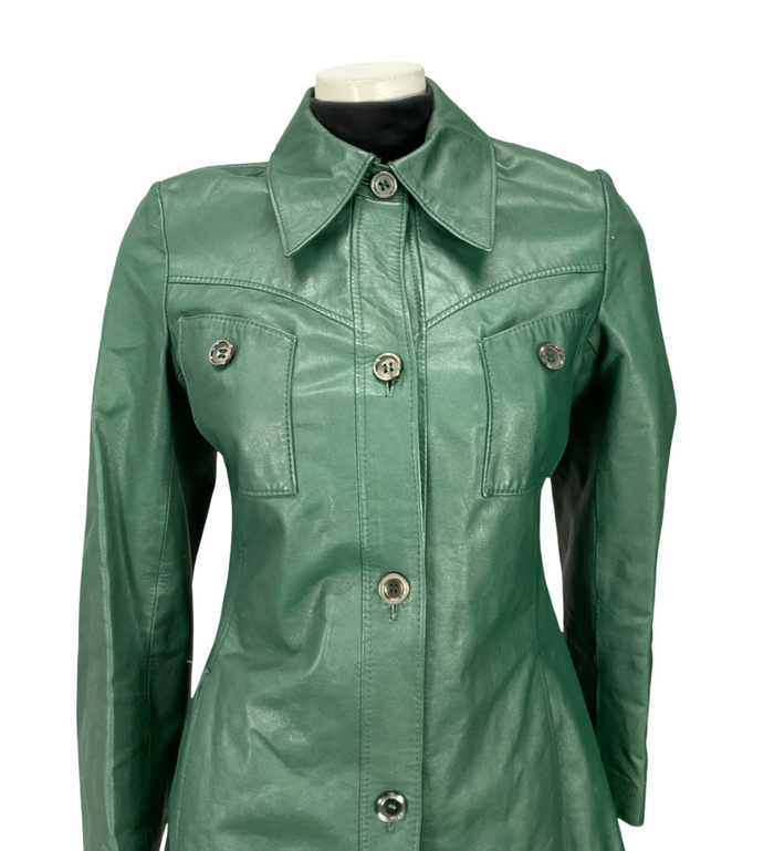 VTG 60S 70S MOD FOREST GREEN GREEN LEATHER DAGGER COLLAR LEATHER JACKET 8