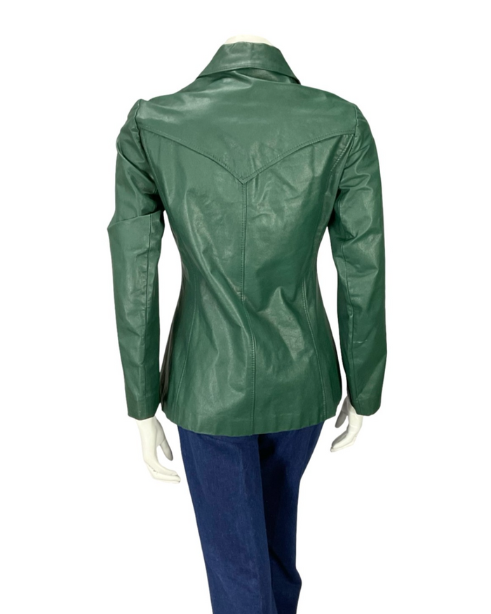 VTG 60S 70S MOD FOREST GREEN GREEN LEATHER DAGGER COLLAR LEATHER JACKET 8