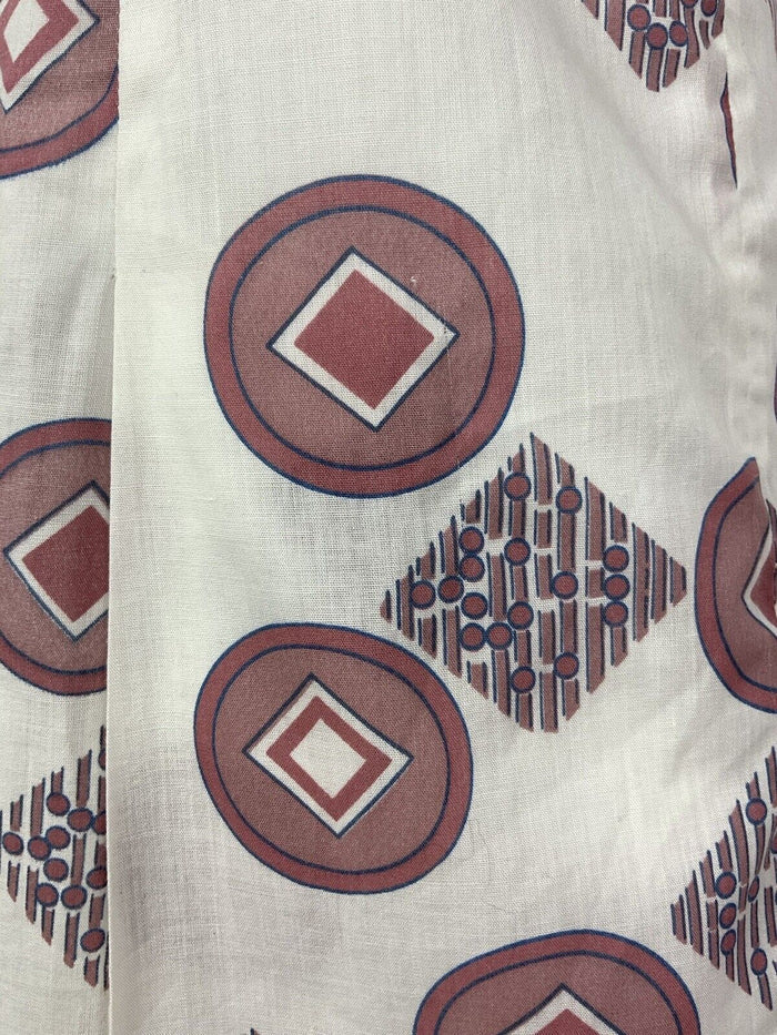 VTG 60s 70s MOD WHITE BROWN RED BLUE GEOMETRIC DAGGER SHIRT SUMMER DRESS 12 14