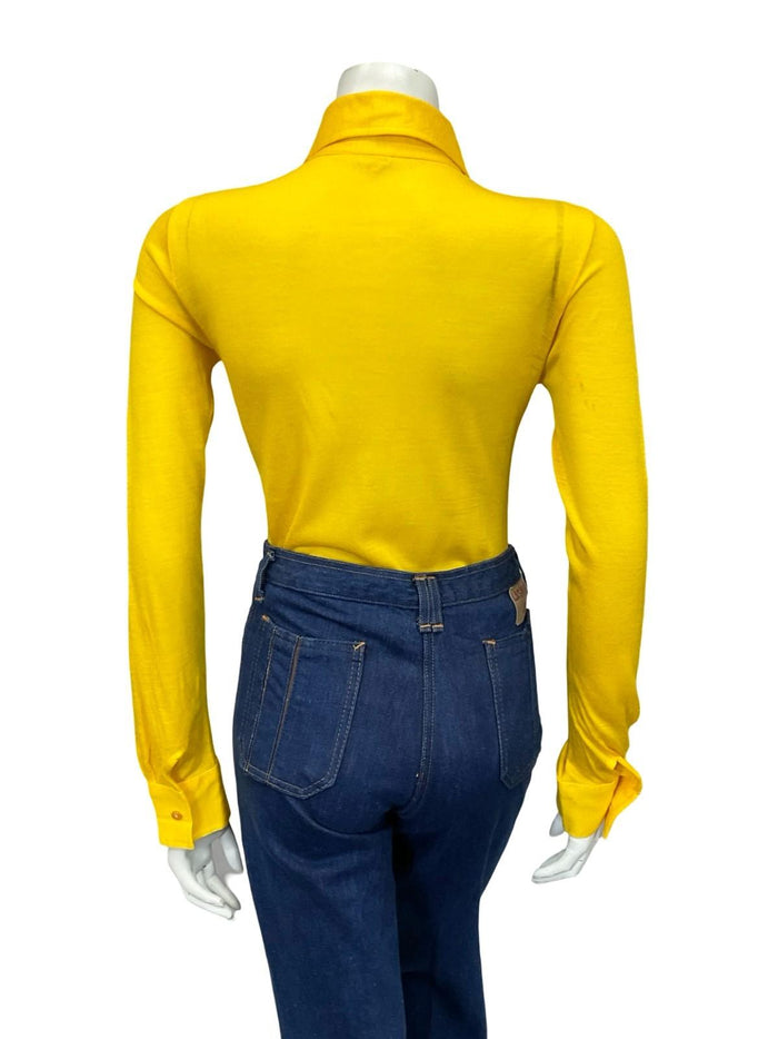 VTG 60S 70S MONOCHROME BRIGHT YELLOW MOD BEAGLE DOG EAR COLLAR SHIRT 6 XS