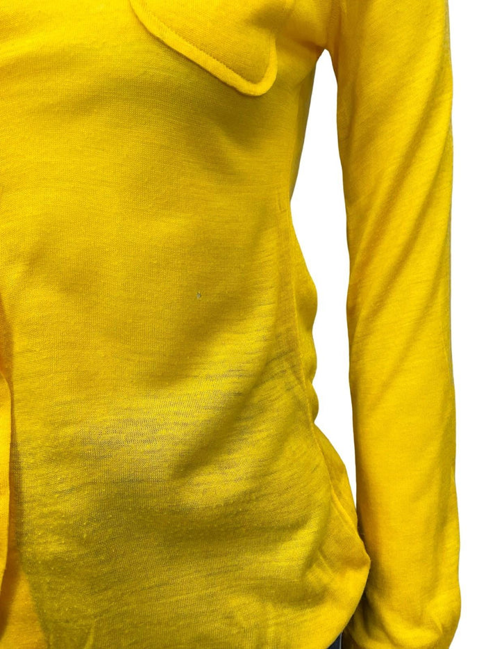 VTG 60S 70S MONOCHROME BRIGHT YELLOW MOD BEAGLE DOG EAR COLLAR SHIRT 6 XS