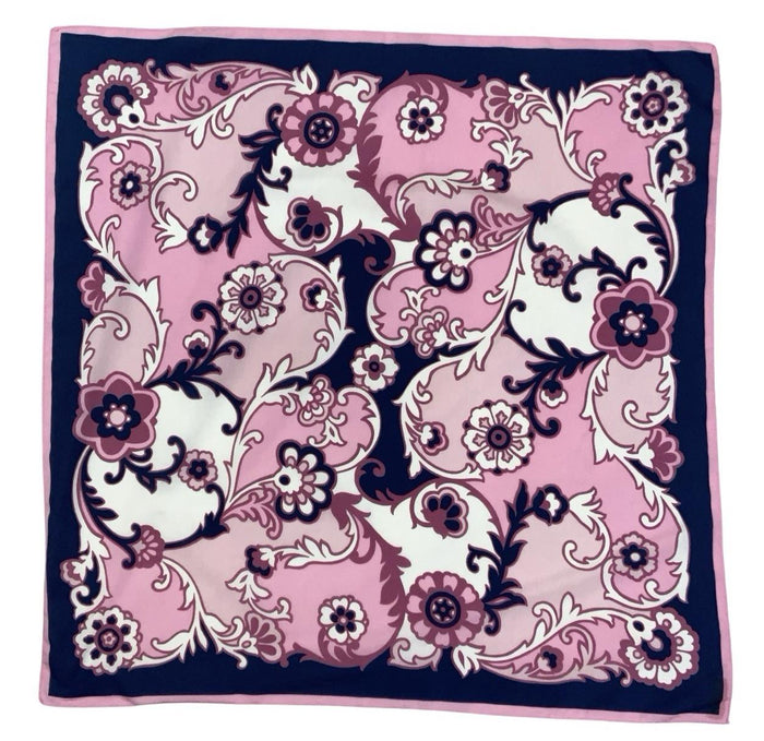 VTG 60S 70S NAVY BLUE PINK WHITE PSYCHEDELIC SWIRLING FLORAL PAISLEY SCARF