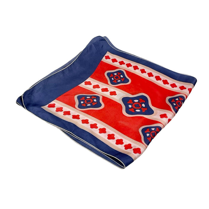 VTG 60S 70S NAVY BLUE RED BEIGE GEOMETRIC DIAMOND MOD TILE PRINT SCARF