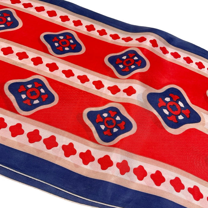 VTG 60S 70S NAVY BLUE RED BEIGE GEOMETRIC DIAMOND MOD TILE PRINT SCARF