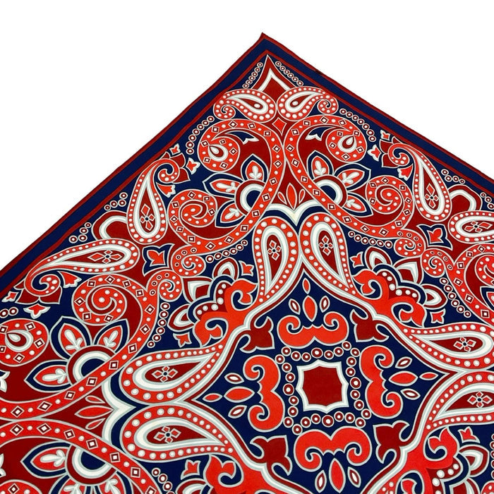 VTG 60S 70S NAVY BLUE RED GREY WHITE PAISLEY PSYCHEDELIC MANDALA SCARF