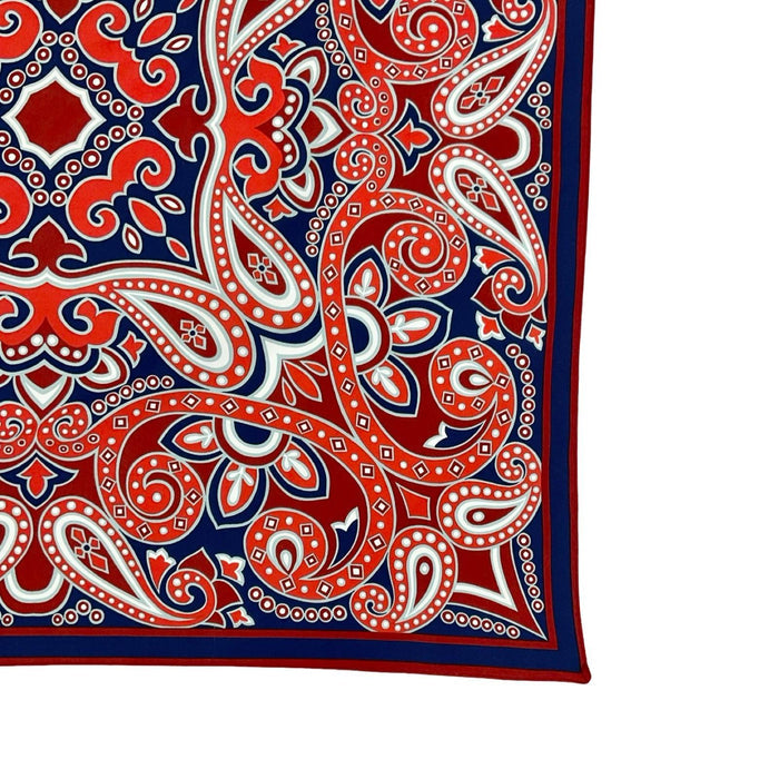 VTG 60S 70S NAVY BLUE RED GREY WHITE PAISLEY PSYCHEDELIC MANDALA SCARF