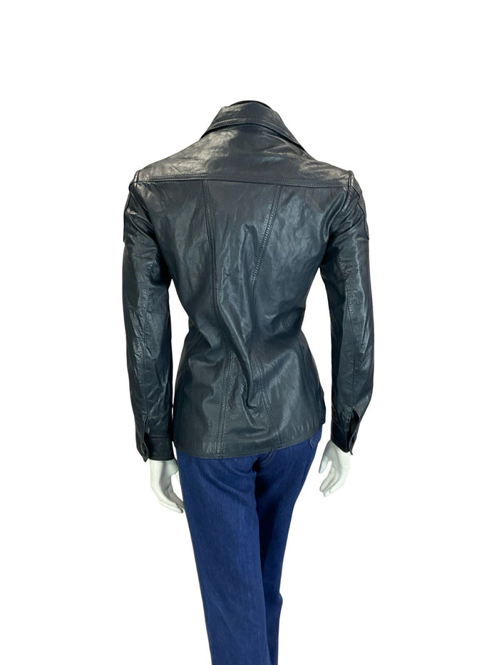 VTG 60S 70S NAVY BLUE SCOOTER MOD SPACE AGE DOG EAR COLLAR LEATHER JACKET 10