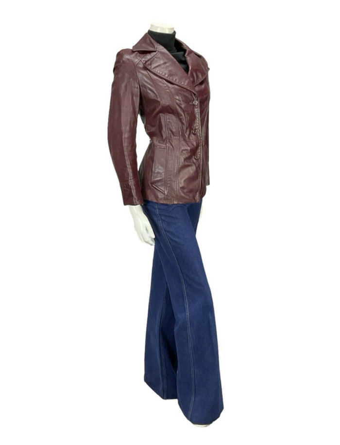 VTG 60S 70S PLUM PURPLE AUBERGINE LEATHER MOD NOTCH LAPEL JACKET 12