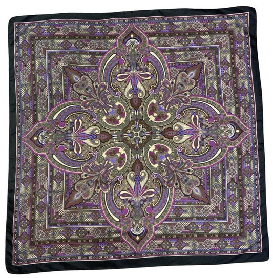 VTG 60S 70S PURPLE BROWN BLACK PSYCHEDELIC MANDALA GEOMETRIC SCARF