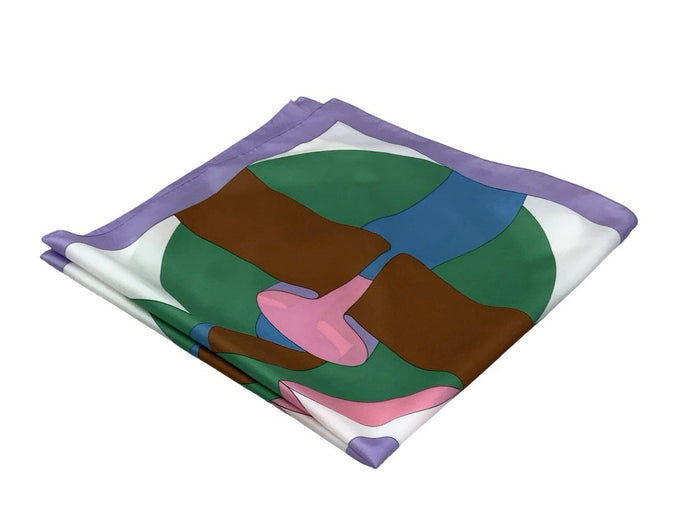 VTG 60S 70S PURPLE GREEN WHITE BLUE PINK BROWN MOD GEOMETRIC SCARF
