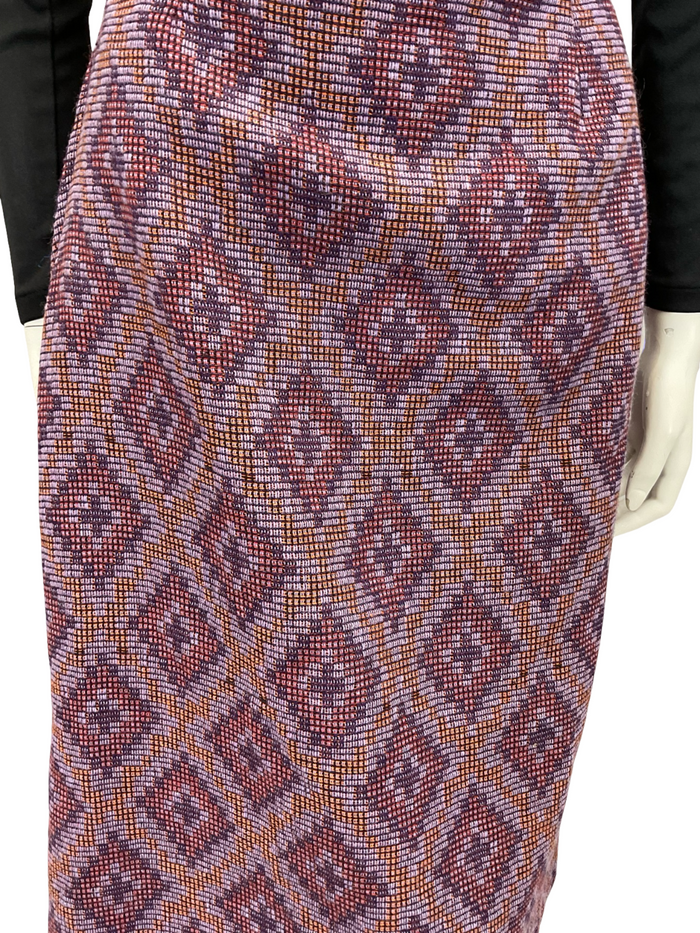 VTG 60S 70S PURPLE ORANGE GEOMETRIC DIAMOND WOVEN WOOL PENCIL MIDI SKIRT 10 12