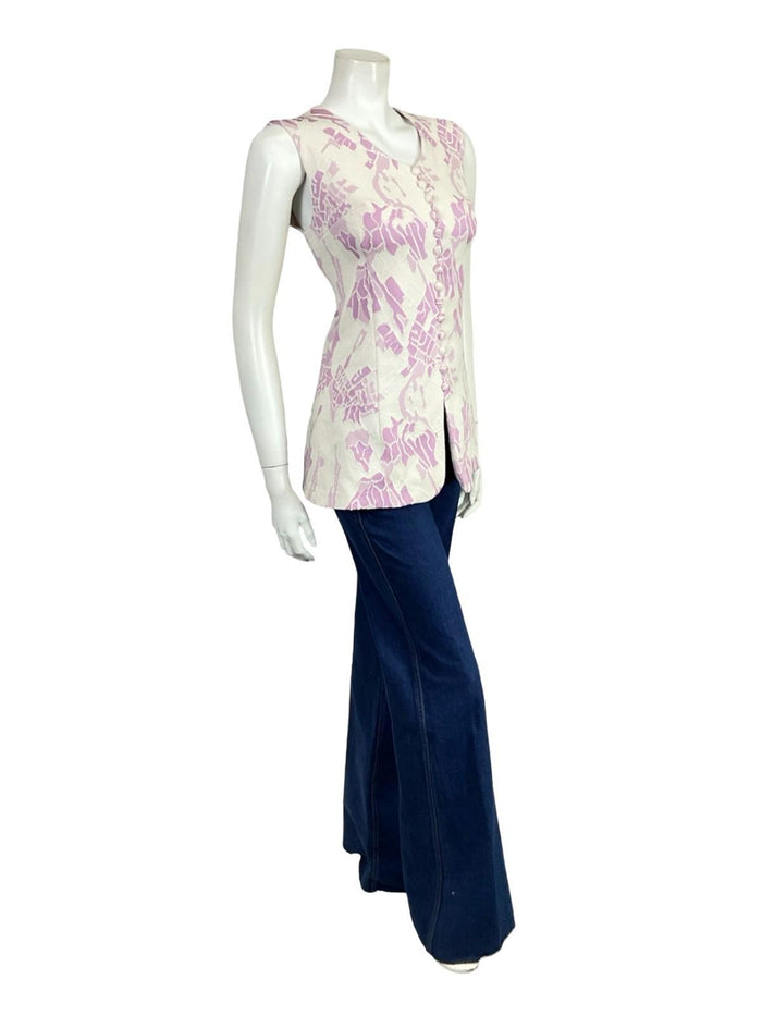 VTG 60S 70S PURPLE WHITE ABSTRACT PSYCHEDELIC SCOOP NECK SLEEVELESS TOP 12