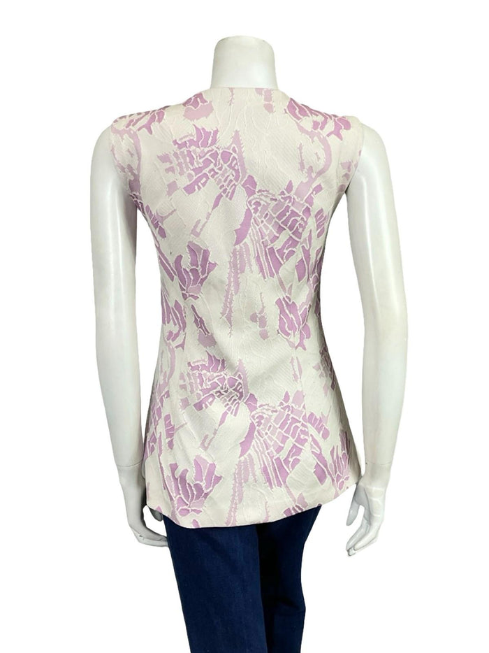 VTG 60S 70S PURPLE WHITE ABSTRACT PSYCHEDELIC SCOOP NECK SLEEVELESS TOP 12
