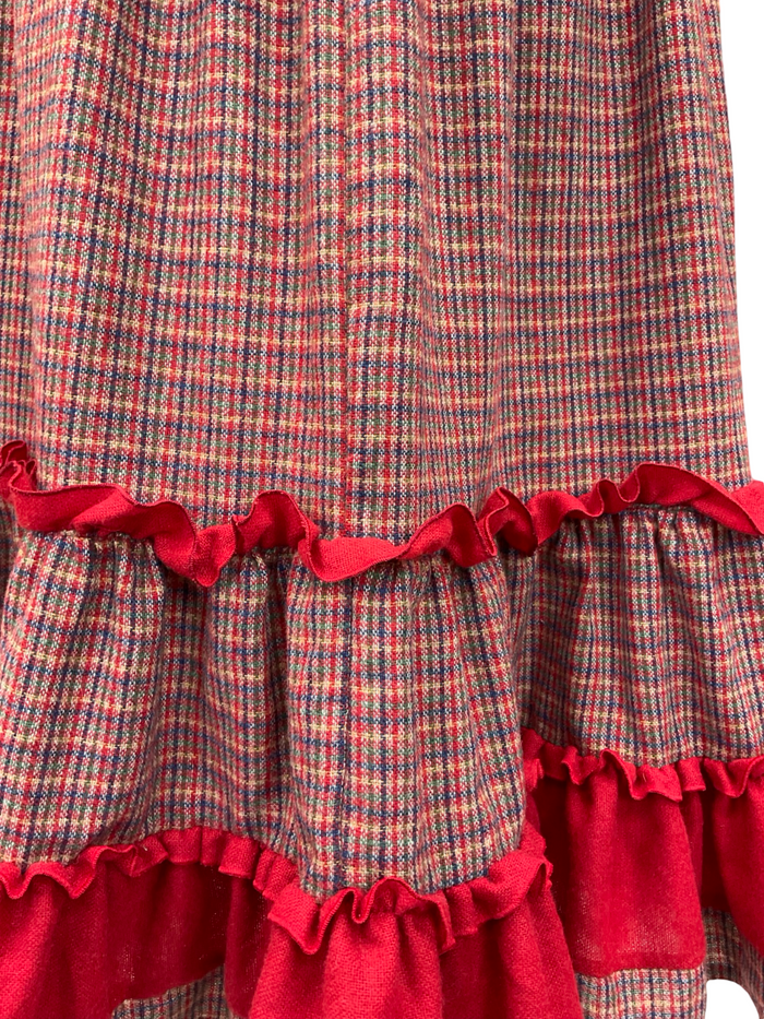 VTG 60S 70S RED BLUE GREEN RUFFLE TIE WAIST TIERED WOOL BLEND MIDI SKIRT 8