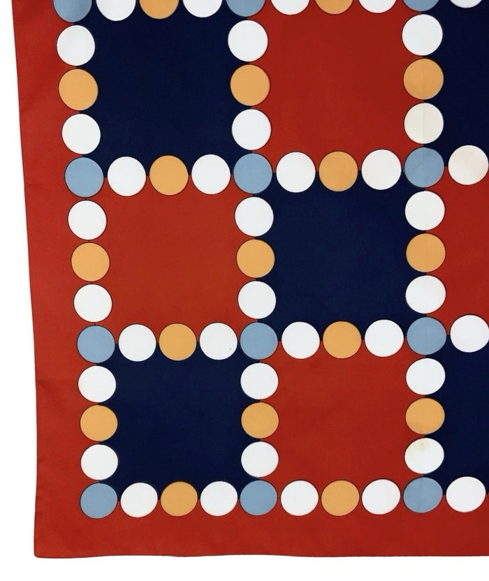 VTG 60S 70S RED BLUE WHITE ORANGE GEOMETRIC TILED DOT MOD SCARF