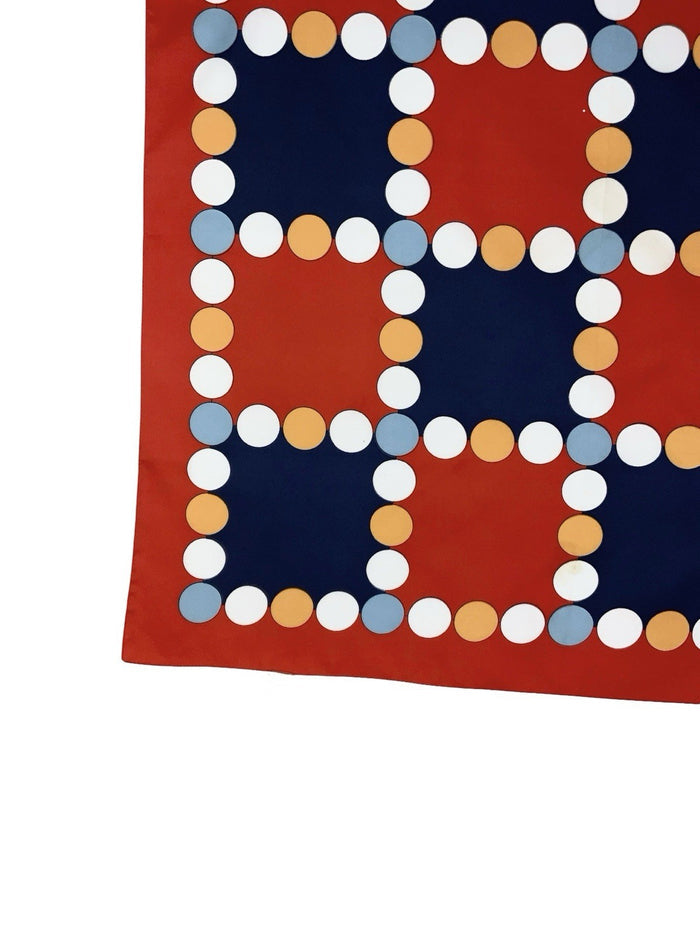 VTG 60S 70S RED BLUE WHITE ORANGE GEOMETRIC TILED DOT MOD SCARF