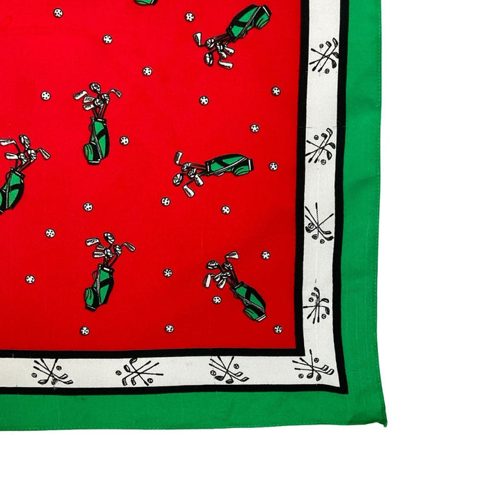 VTG 60S 70S RED GREEN BLACK WHITE GOLF KIT BALL SPORT NOVELTY PRINT SCARF